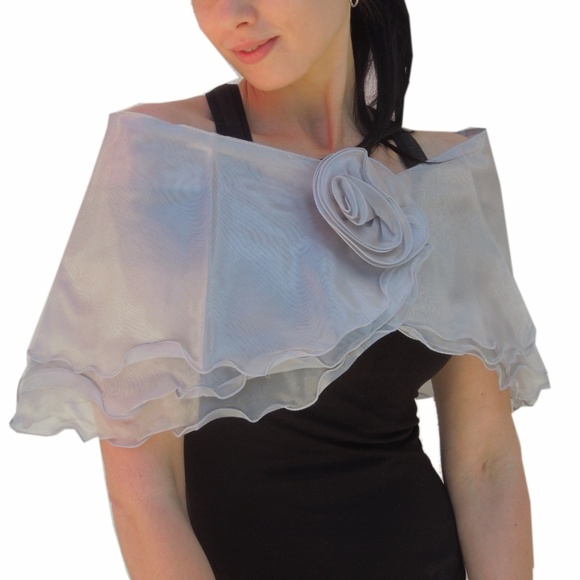 Jackets & Blazers - Silver Organza Wrap Capelet Cape Shawl Bride Prom